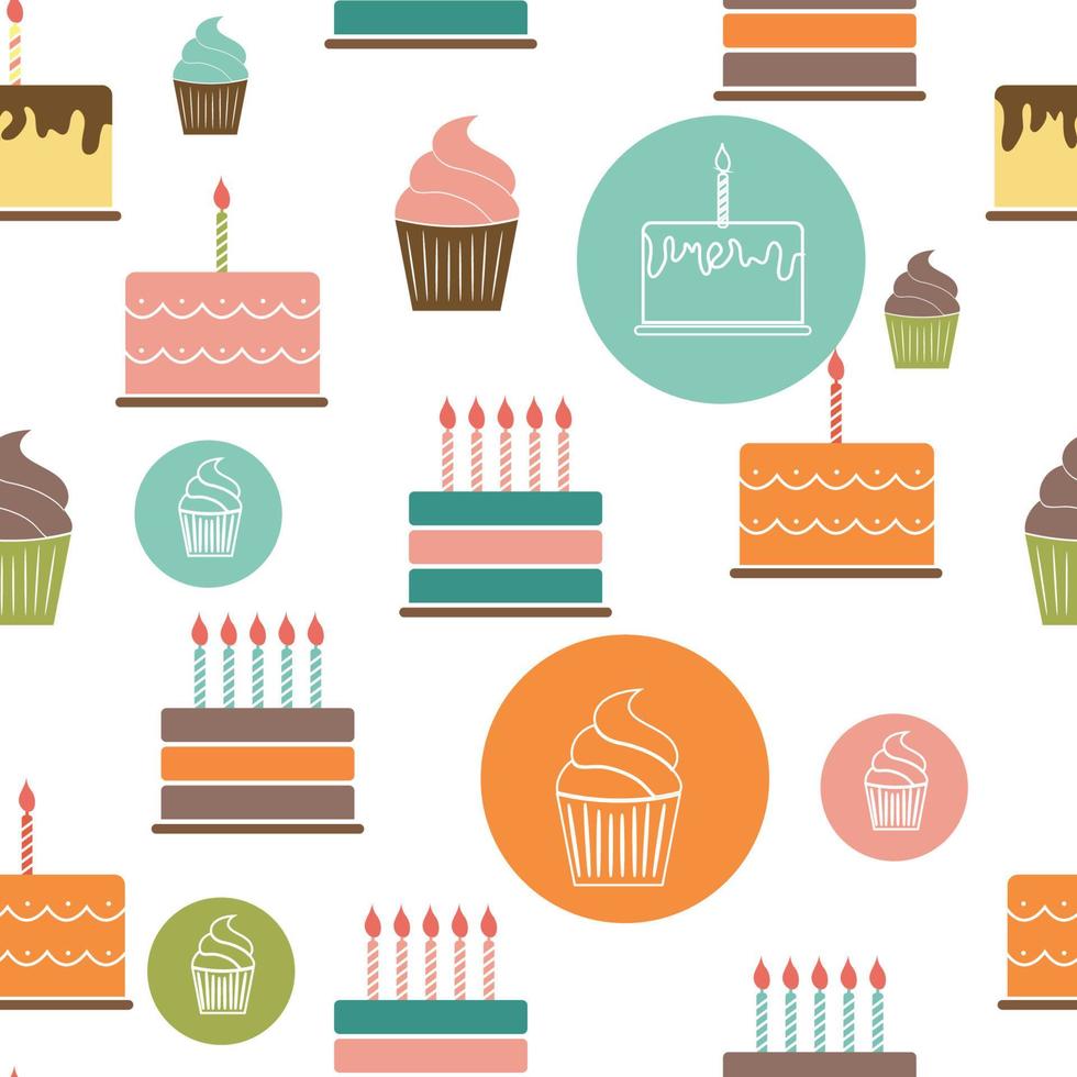 Gâteau d'anniversaire plat sans soudure de fond vector illustration