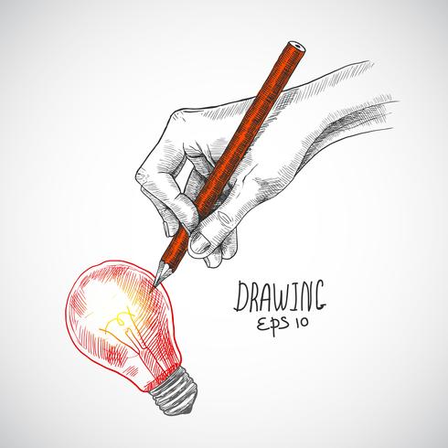 Main de dessin ampoule vecteur