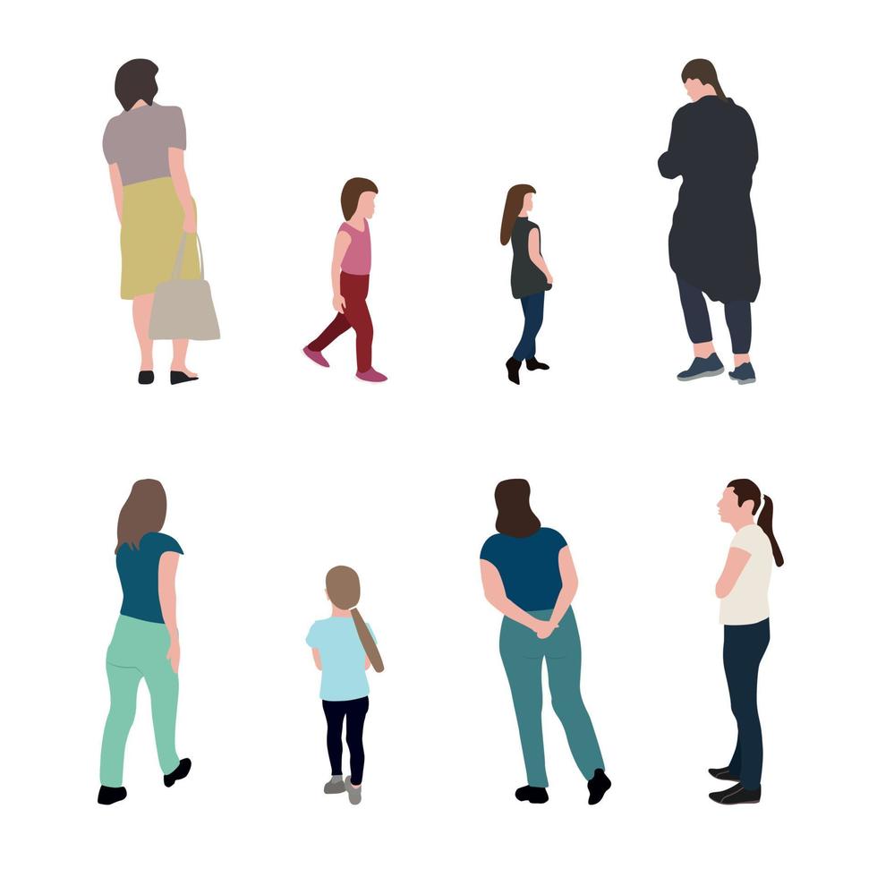 ensemble de silhouette marchant des personnes et des enfants. illustration vectorielle. vecteur