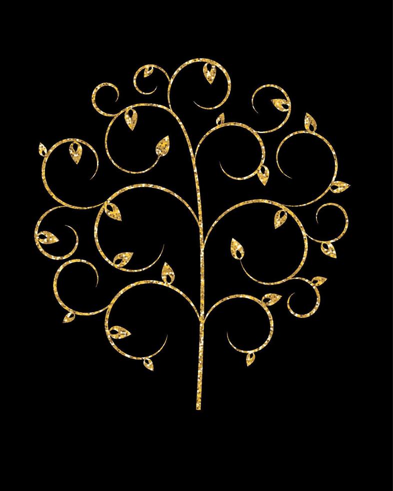 bel arbre doré sur fond noir vector illustration