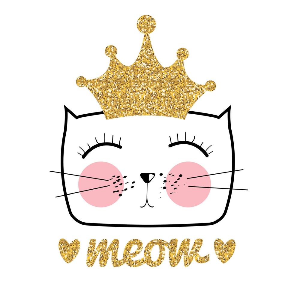 illustration vectorielle de chat mignon dessinés à la main. petite princesse avec concept de couronne vecteur