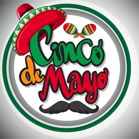 Modèle de carte Cinco de Mayo avec chapeau maxican et maracas vecteur
