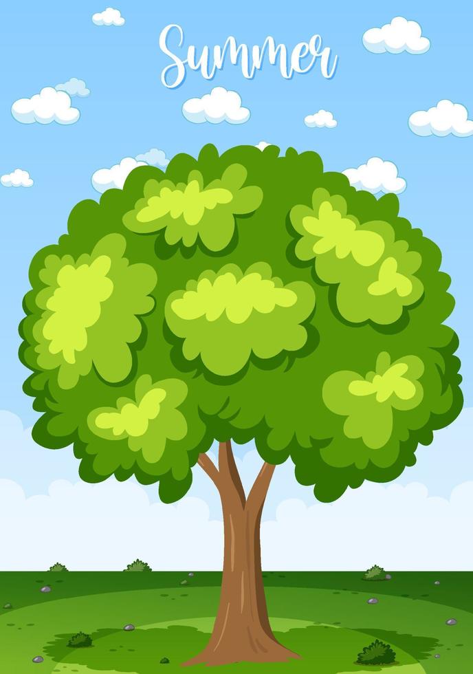 arbre isolé en style cartoon avec mot d'été vecteur