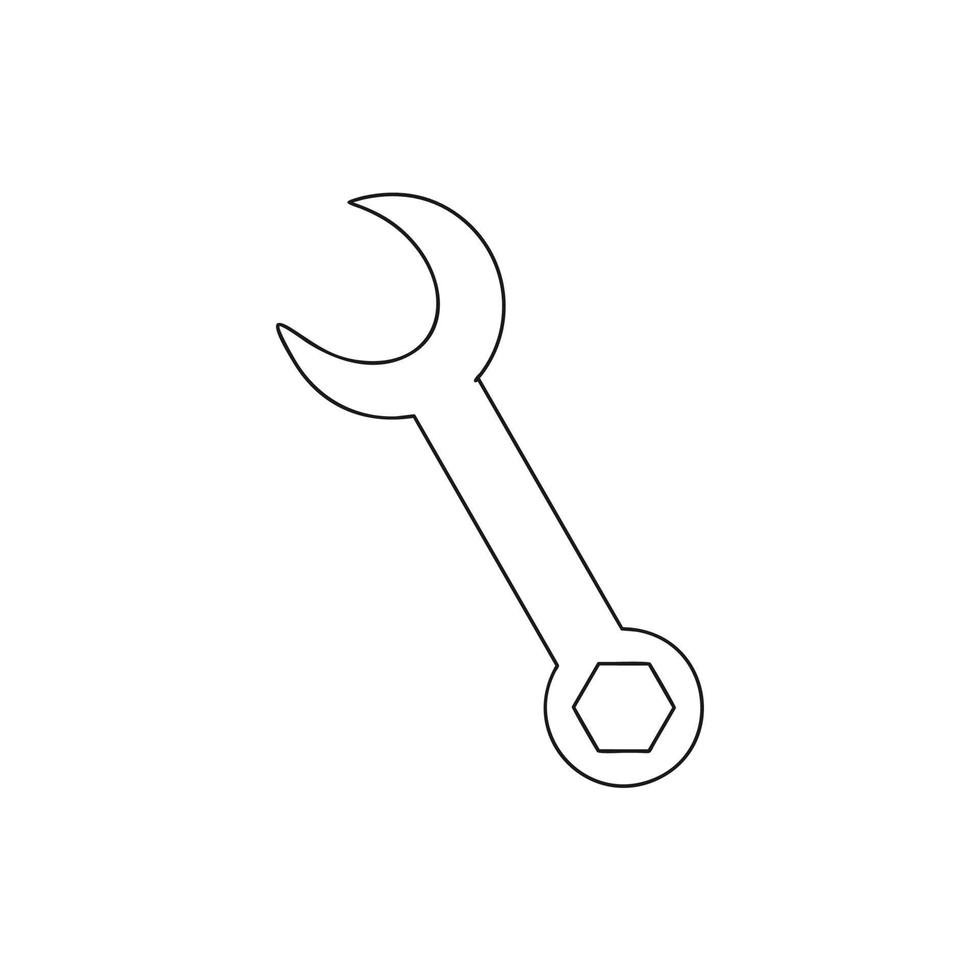 une clé isolée sur fond blanc. illustration de contour de vecteur. un ensemble d'outils pour un mécanicien, un ingénieur ou un serrurier. création de logo, autocollants. vecteur