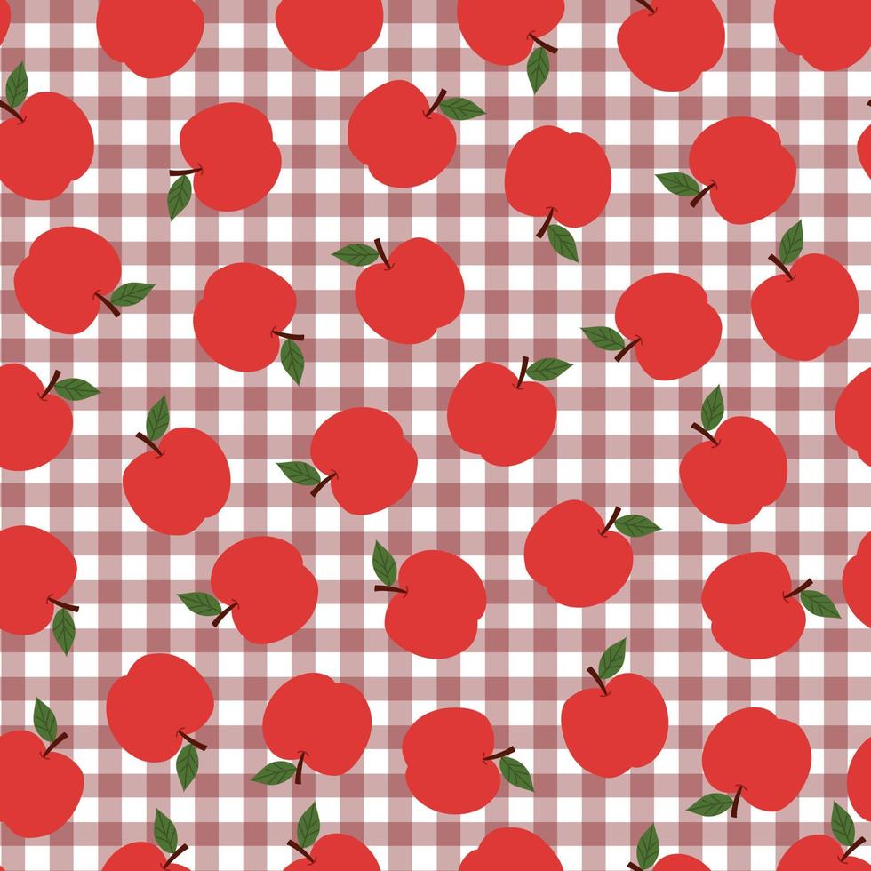 pommes rouges de modèle sans couture placées sur une conception de modèle de dessin animé de fond de plaid, utilisation pour le papier peint, nappe, illustration de vecteur de textile