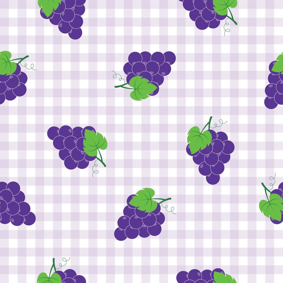 modèle sans couture un tas de raisins violets placés sur une conception de style dessin animé de fond à carreaux, utilisation pour l'impression, papier peint, nappe, illustration vectorielle textile vecteur