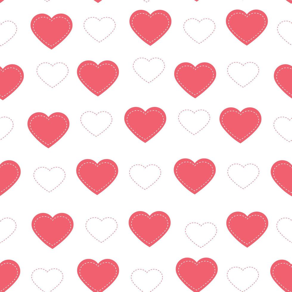 coeur rouge avec une ligne pointillée blanche. modèle sans couture valentines day background design plat, utilisé pour l'impression, papier peint, textiles vector illustration