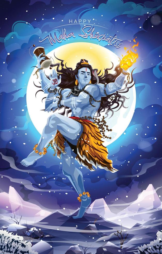 joyeux maha shivratri avec le seigneur shiva dansant près de la lune vecteur