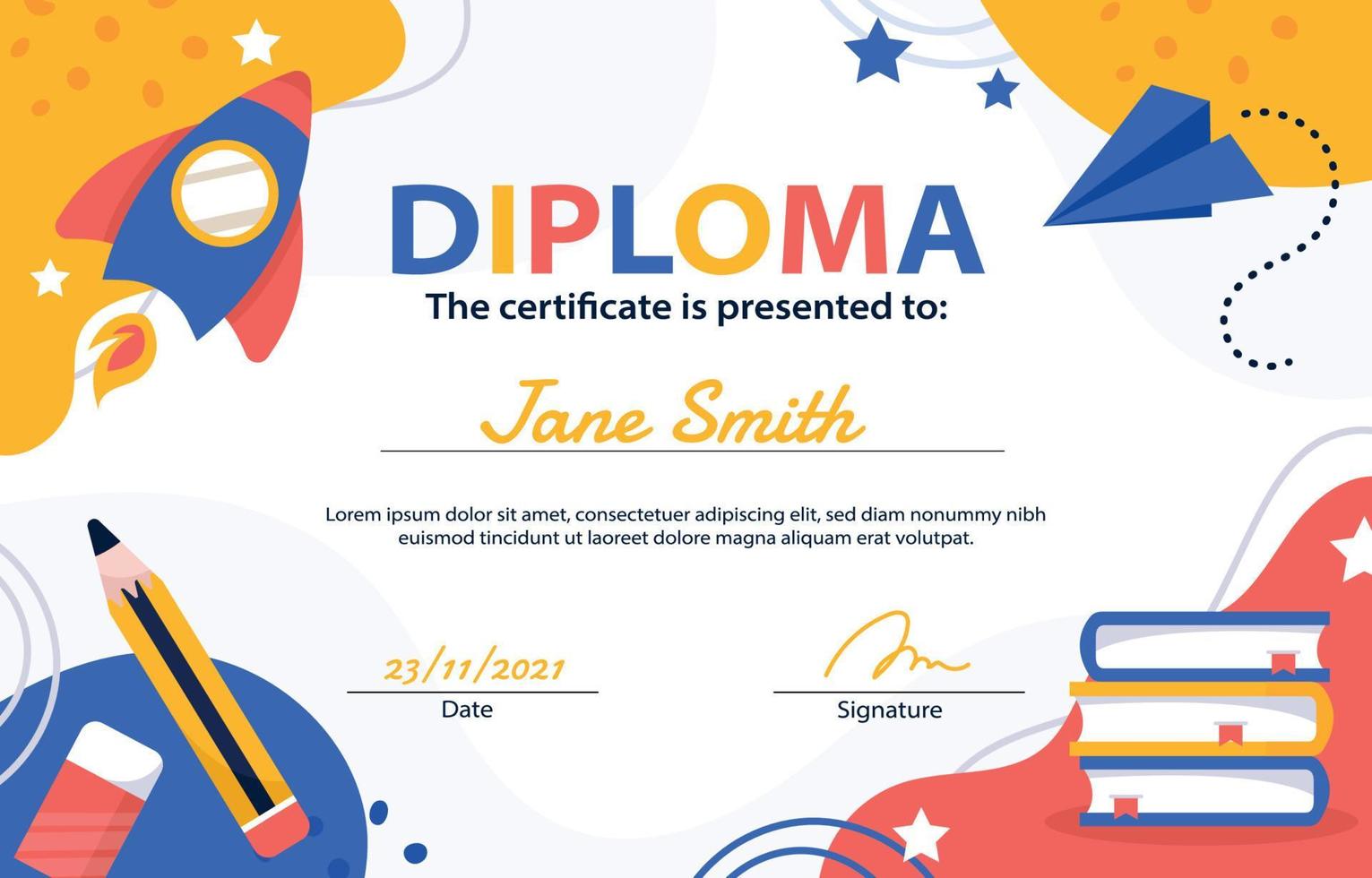 certificat de diplôme de maternelle vecteur