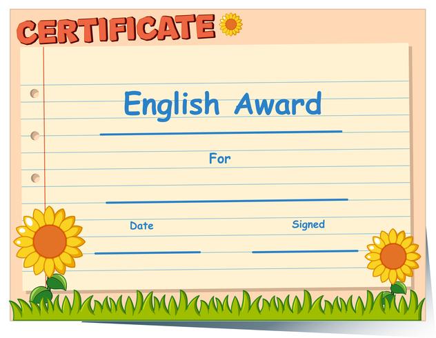 Modèle de certificat pour récompense en anglais vecteur