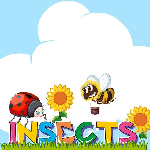 Wordcard pour insectes avec insectes dans le jardin vecteur