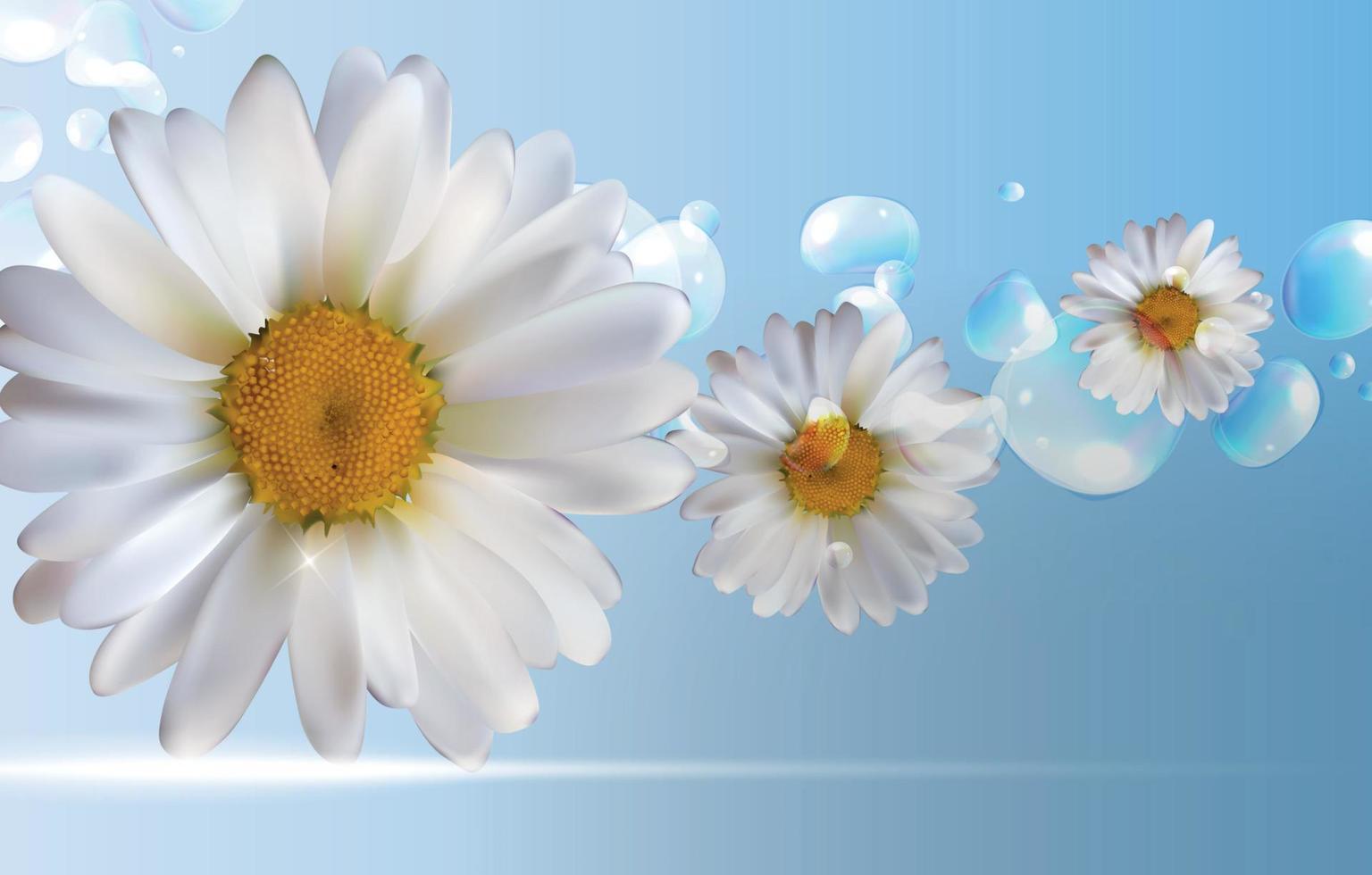 fleurs de camomille abstraites printemps naturel et fond d'été vecteur réaliste 3d iillustration