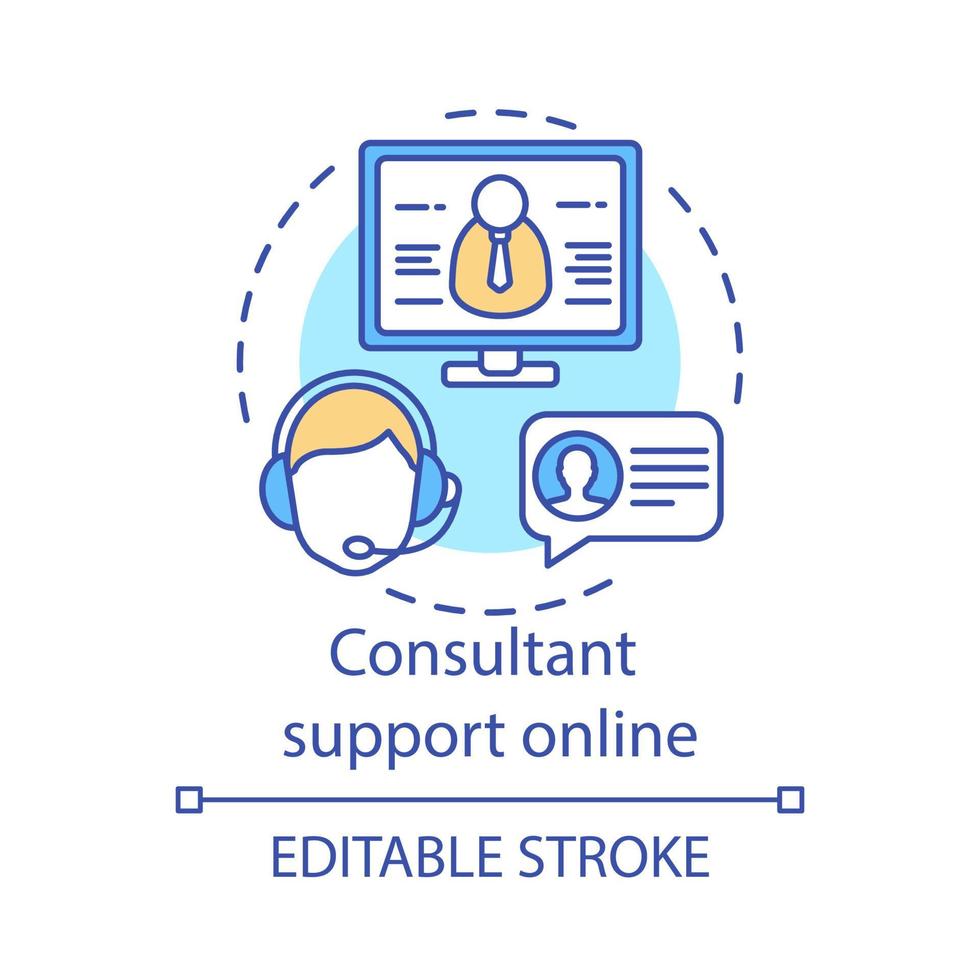 icône de concept en ligne de soutien de consultant. service client en ligne. employé du centre d'appels. centre d'informations. illustration de ligne mince idée opérateur téléphonique. dessin de contour isolé de vecteur. trait modifiable vecteur