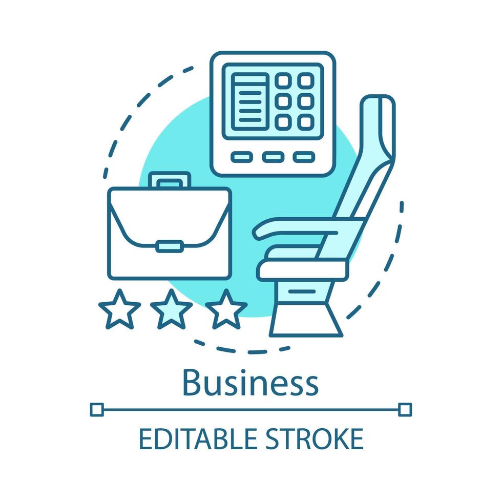 icône de concept de classe affaires. siège passager dans l'illustration de la ligne mince de l'idée d'avion. transport intérieur. sièges en classe de voyage en avion. cabine d'avion. dessin de contour isolé de vecteur. trait modifiable vecteur