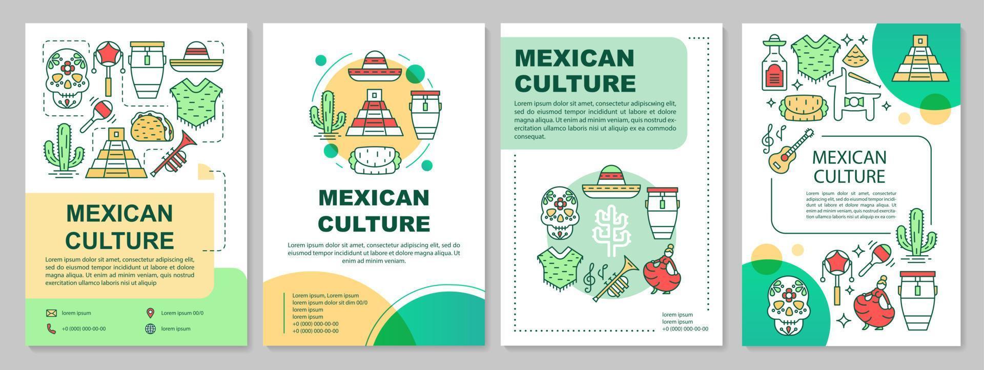 mise en page du modèle de brochure sur la culture mexicaine. traditions mexicaines. flyer, brochure, conception d'impression de dépliant avec des illustrations linéaires. mises en page vectorielles pour magazines, rapports annuels, affiches publicitaires vecteur