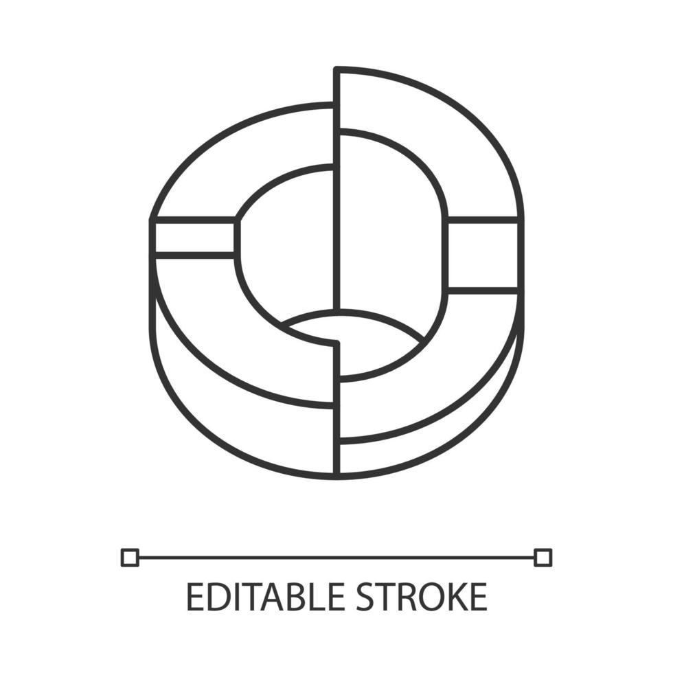 icône linéaire de diagramme en trois dimensions. Anneau à 3 cases. représentation symbolique de l'information. données statistiques. illustration de la ligne mince. symbole de contour. dessin de contour isolé de vecteur. trait modifiable vecteur