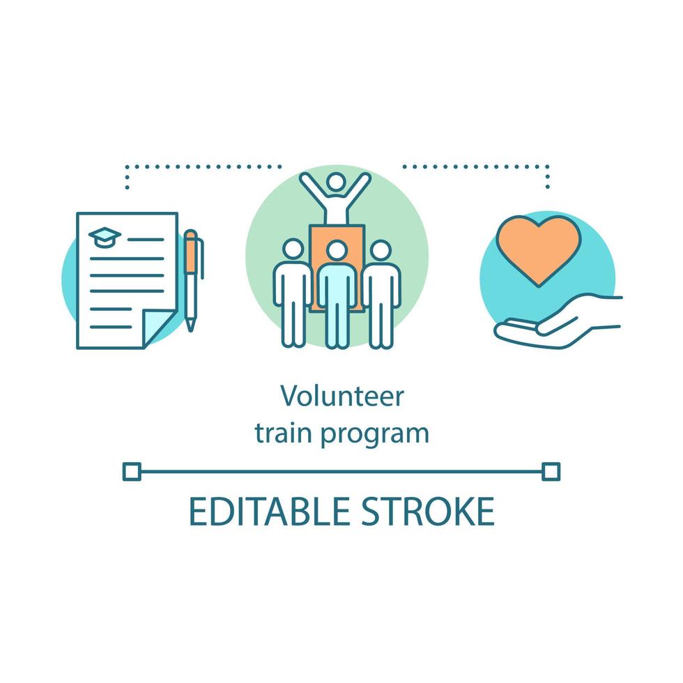 icône de concept de programme de formation de bénévoles. illustration de fine ligne d'idée d'organisation à but non lucratif. Organisation caritative. dessin de contour isolé de vecteur