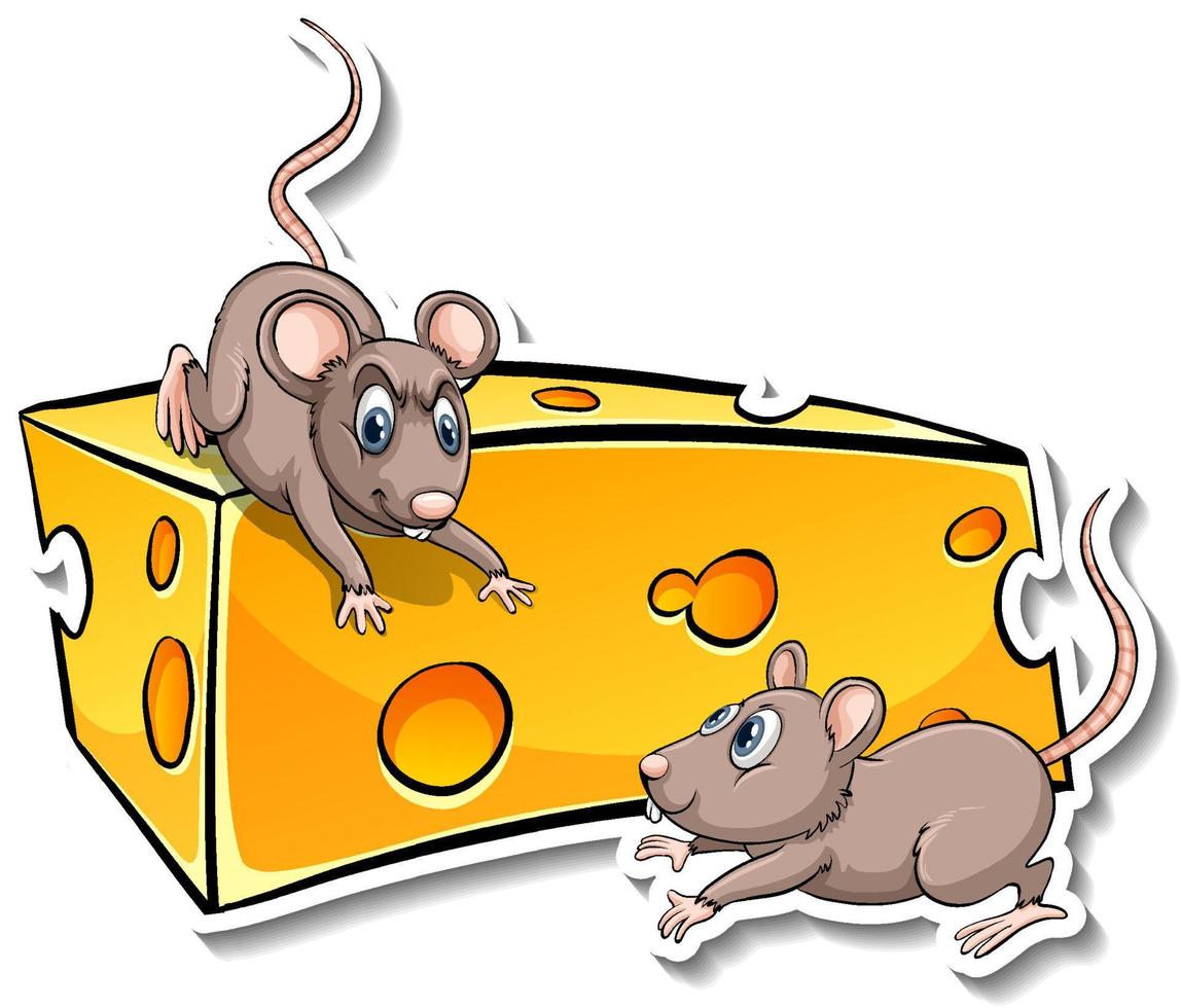 deux souris avec du fromage maasdam en style cartoon vecteur