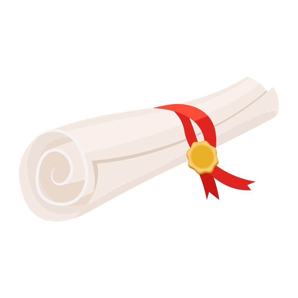 rouleau de papier de certificat et étiquette dorée de ruban rouge vecteur