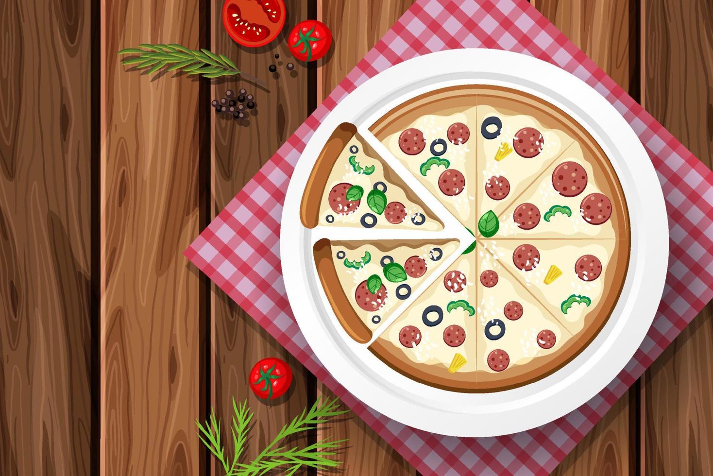 pizza au fromage salami sur table en bois vecteur