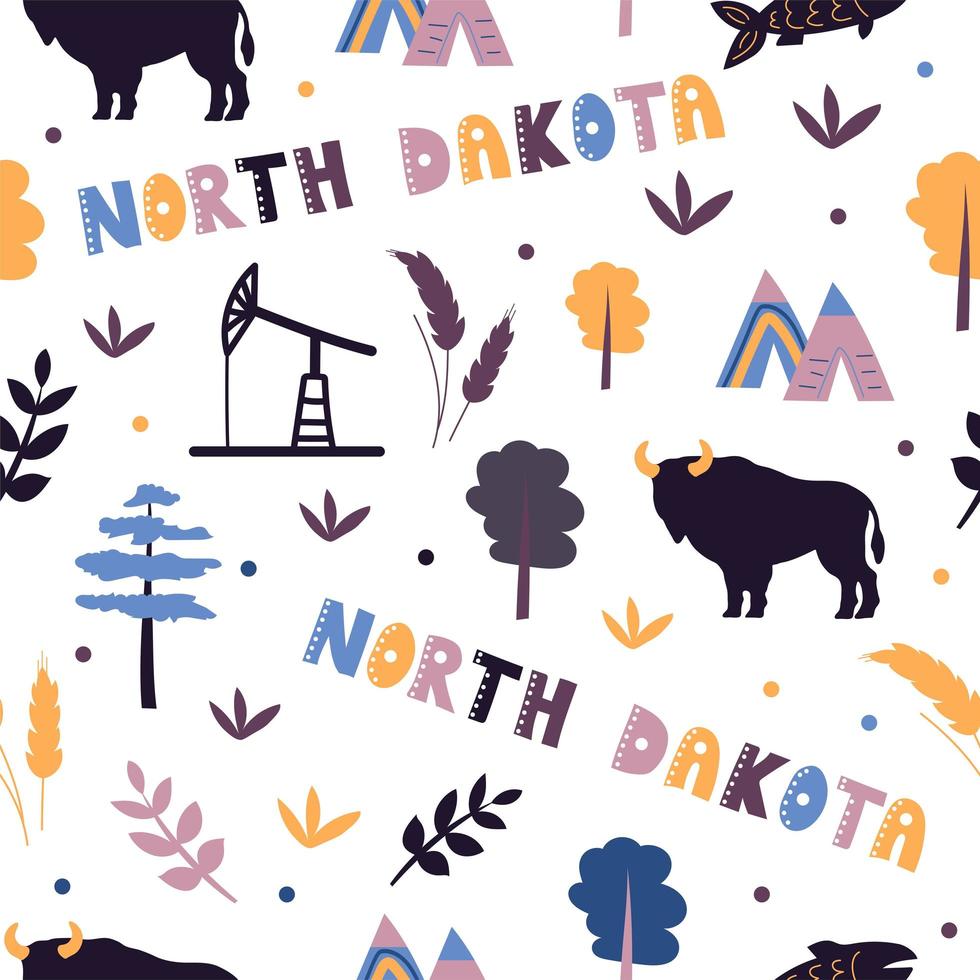 collection américaine. illustration vectorielle du thème du Dakota du Nord. symboles d'état vecteur