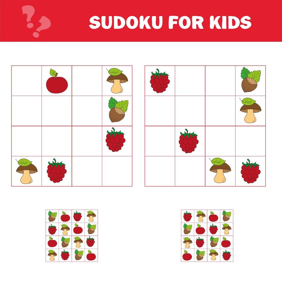 jeu de sudoku pour les enfants avec des images. fiche d'activité pour les enfants. style de bande dessinée vecteur