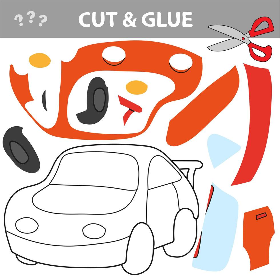 jeu de papier éducatif pour voiture pour enfants. utiliser des ciseaux et de la colle pour créer l'image vecteur