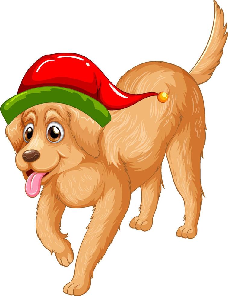 chien golden retriever portant un chapeau de noël vecteur