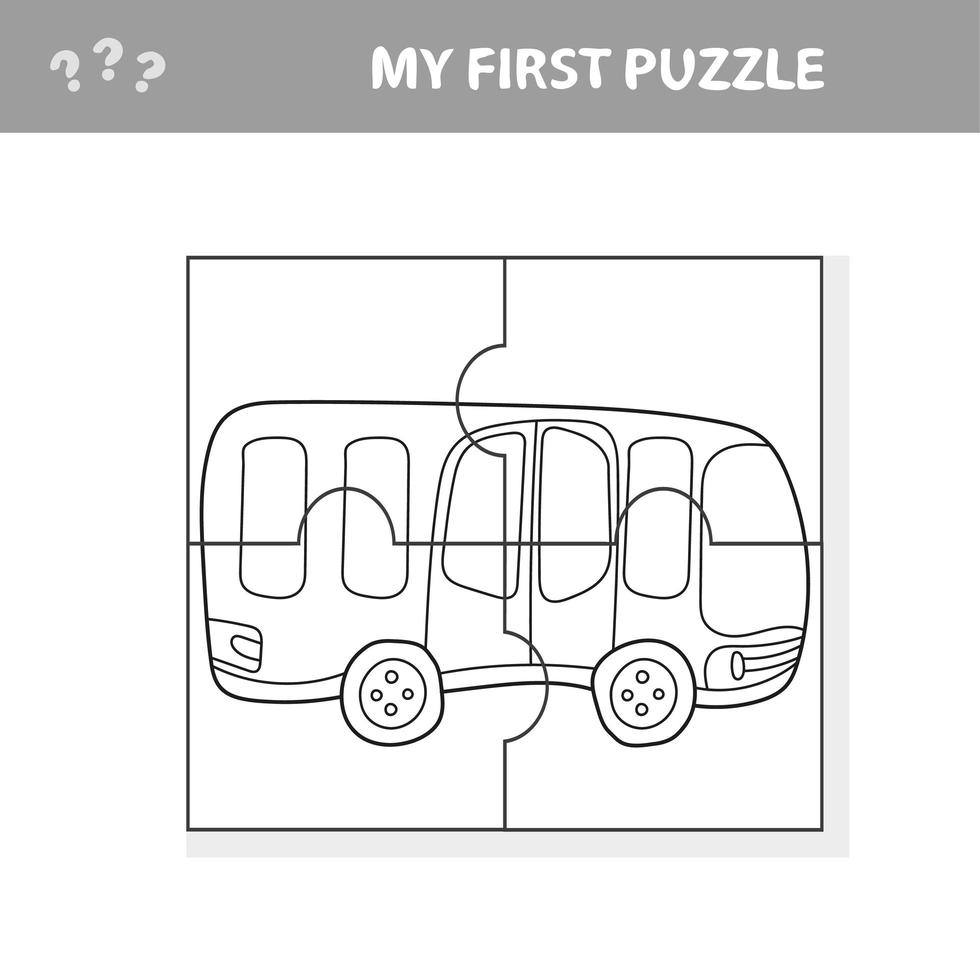 jeu de papier éducatif facile pour les enfants. puzzle enfant simple avec bus jouet vecteur