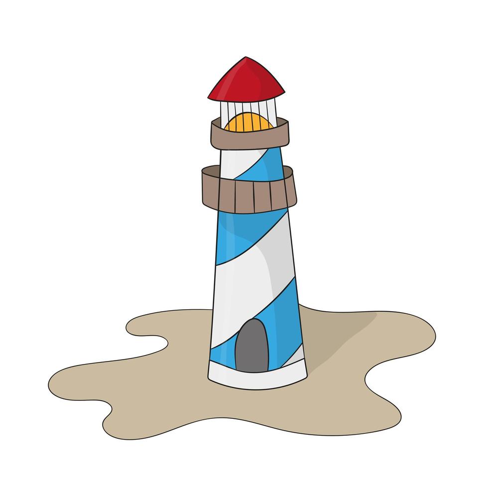 phare sur l'océan ou la mer plage dessin animé fond illustration vectorielle vecteur
