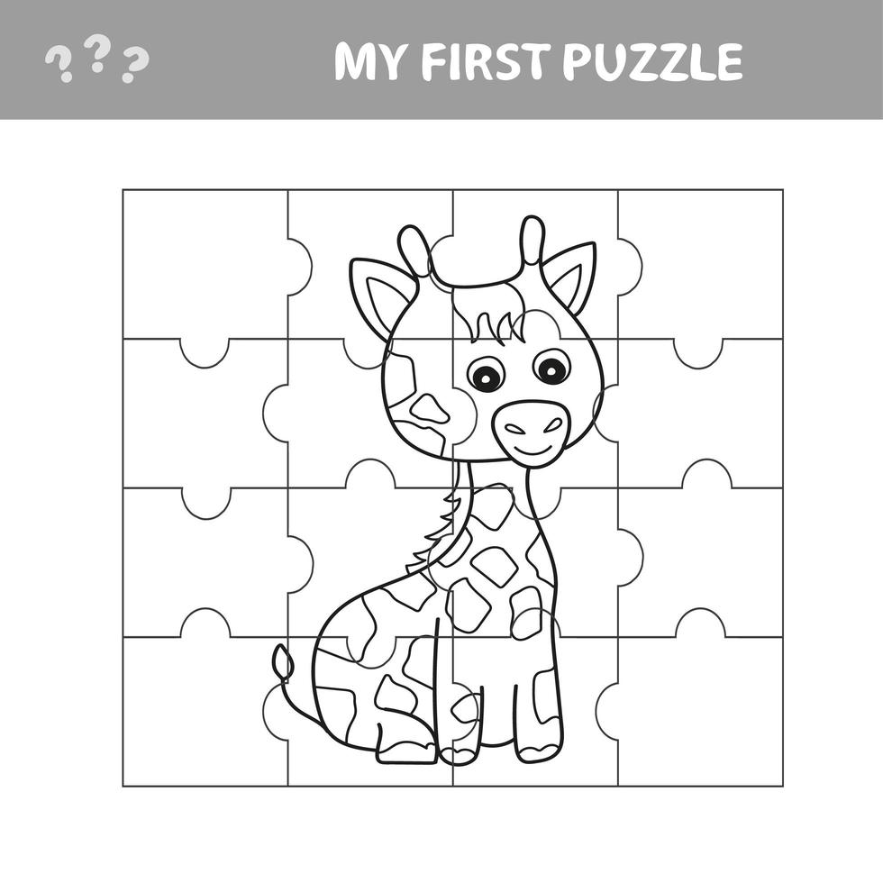 jeu de papier éducatif pour enfants, girafe. créer l'image - mon premier puzzle vecteur