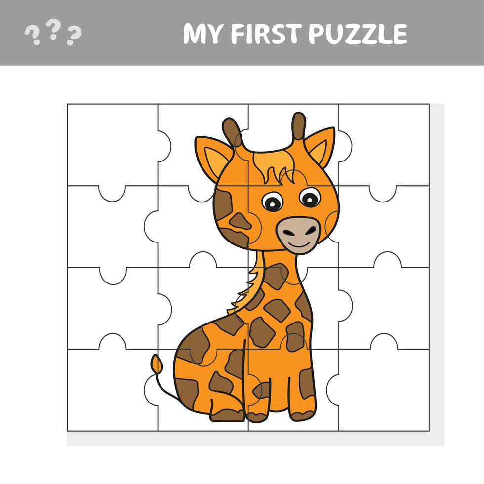 jeu de papier éducatif pour enfants, girafe. créer l'image - mon premier puzzle vecteur