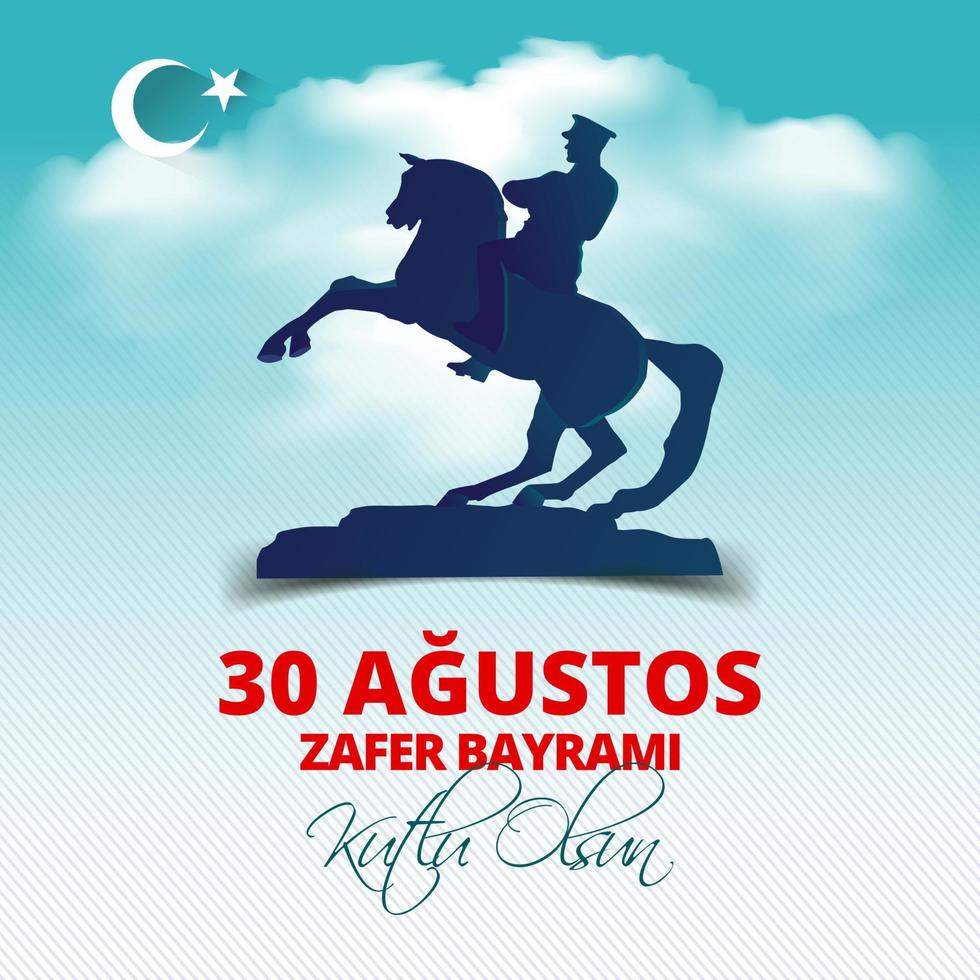 carte de célébration nationale de la turquie, insigne, bannière ou affiche design vectoriel 30 agustos zafer bayrami kutlu olsun, traduction en anglais, joyeux 30 août, jour de la victoire