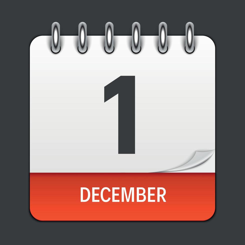 icône quotidienne du calendrier du 1er décembre. emblème d'illustration vectorielle. élément de conception pour les documents et applications de bureau de décoration. logo du jour, de la date, du mois et des jours fériés. journée mondiale du sida vecteur