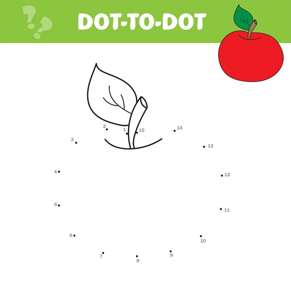 pomme rouge de dessin animé. illustration vectorielle. jeu éducatif de coloriage et point à point vecteur