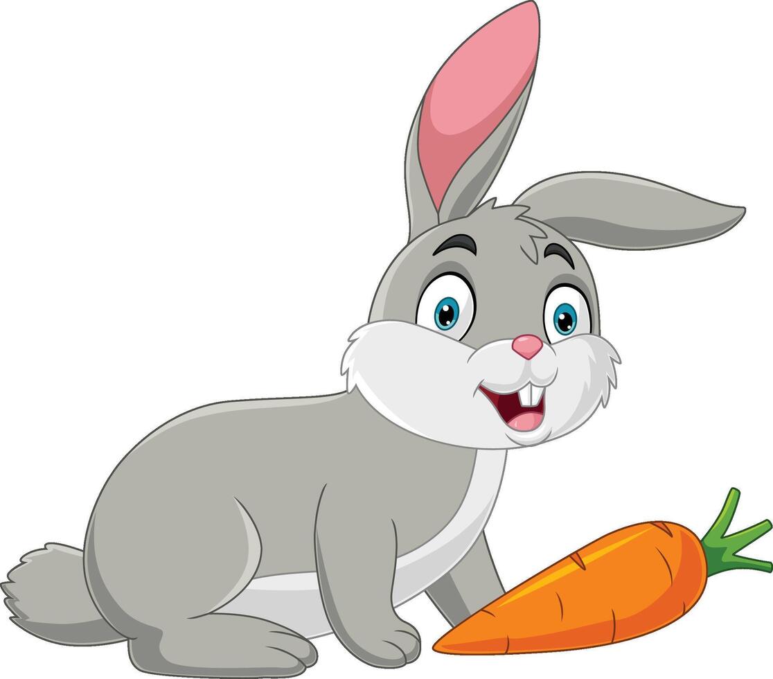 dessin animé content lapin avec une carotte vecteur
