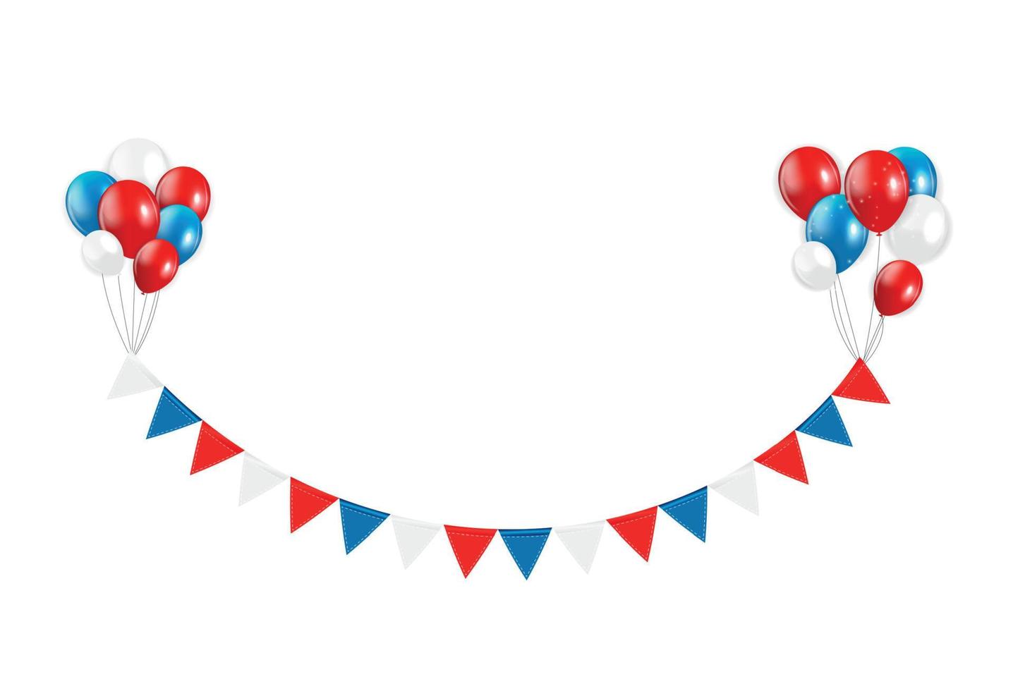 Élément de design de fête avec des drapeaux et des ballons isolés sur fond blanc vector illustration