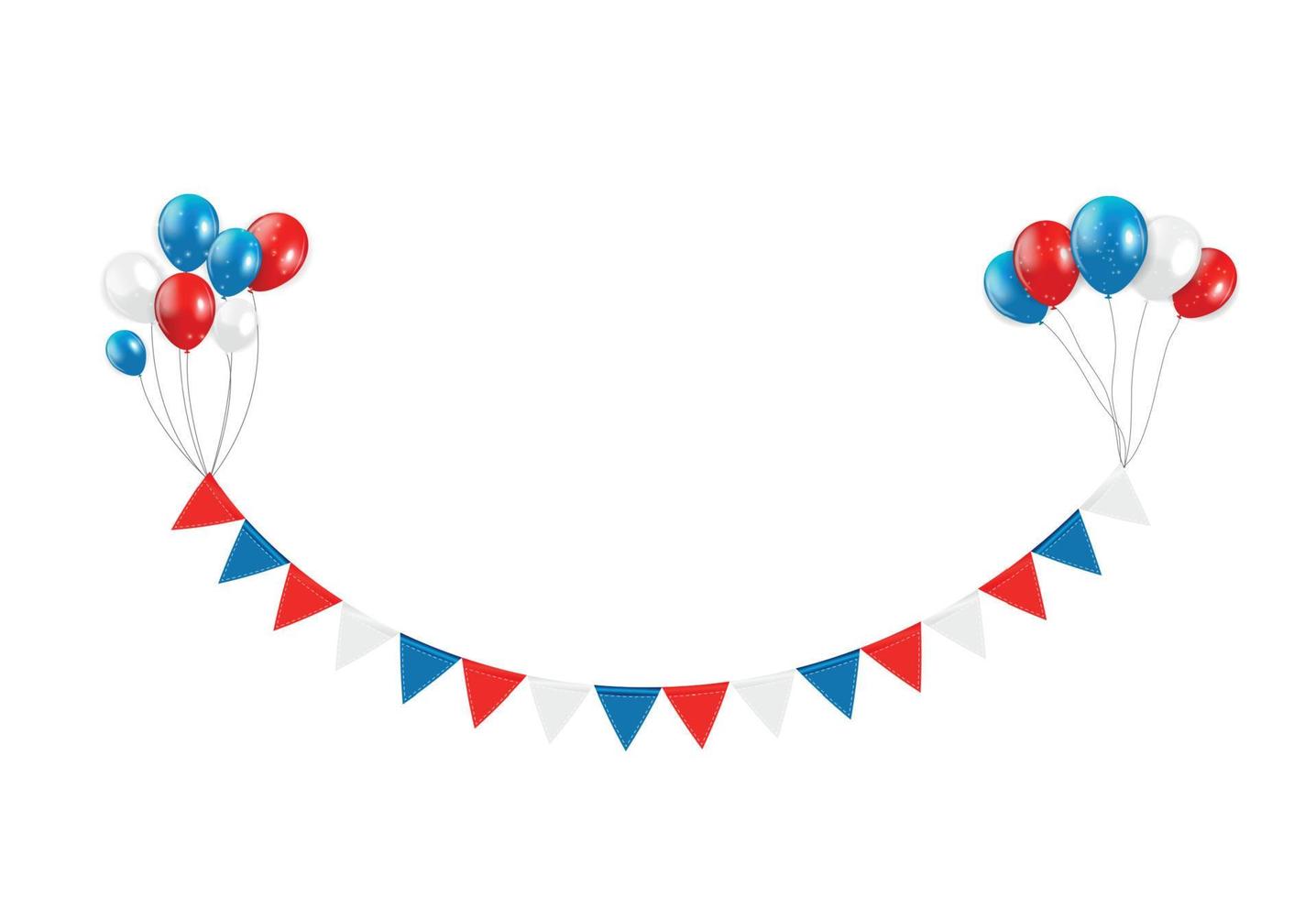 Élément de design de fête avec des drapeaux et des ballons isolés sur fond blanc vector illustration