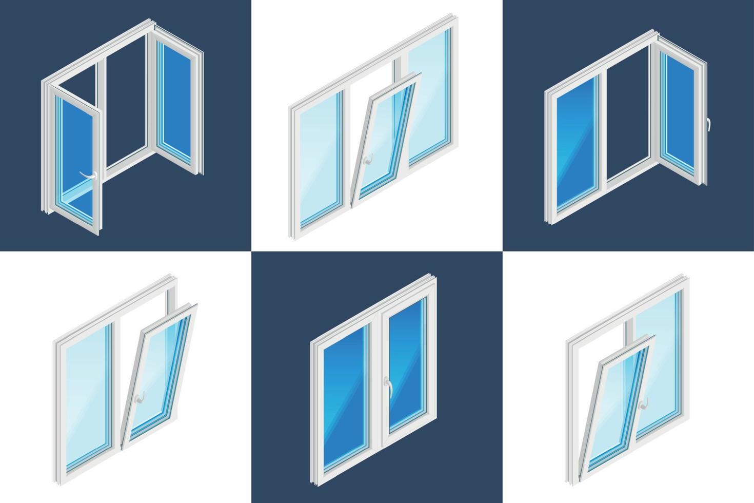concept de conception isométrique d'installation de fenêtres vecteur