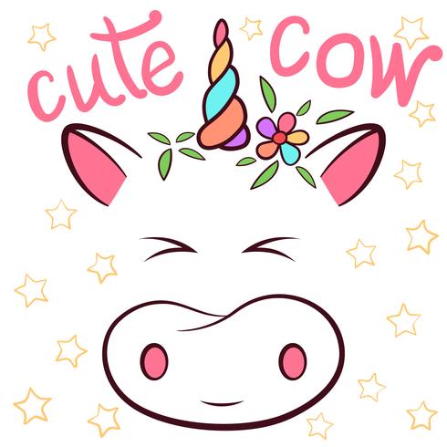 Vache mignonne, personnages de cowicorn. Idée pour un t-shirt imprimé. vecteur