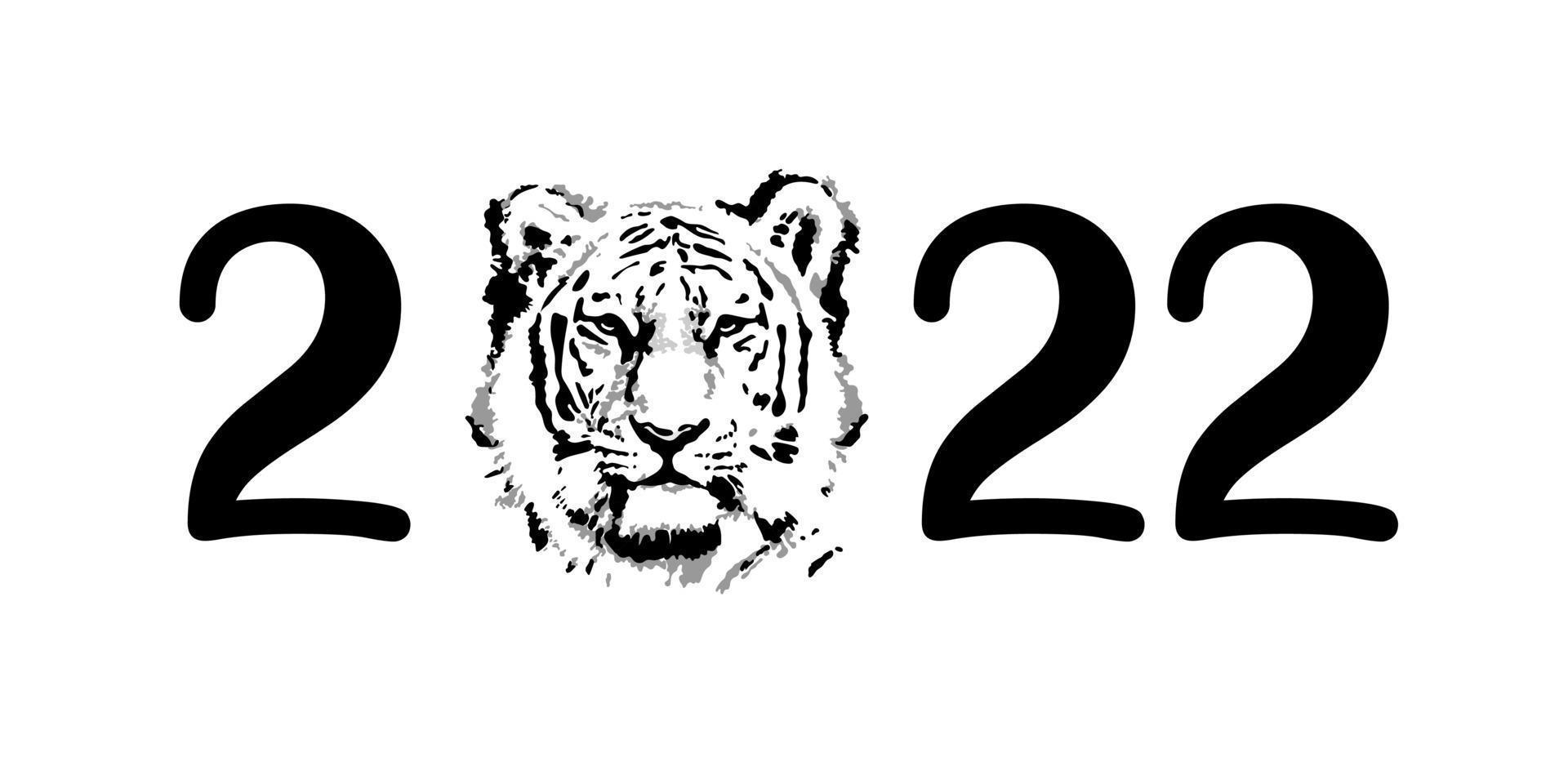 tête de tigre sur les numéros 2022, style minimal vecteur