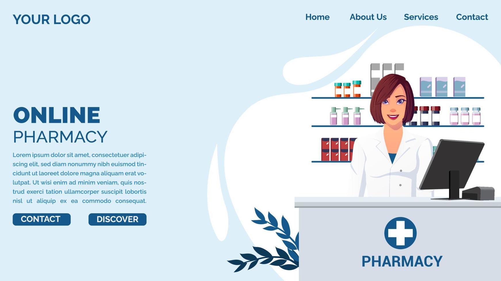 concept de page de destination de pharmacie en ligne avec pharmacien en illustration vectorielle premium de pharmacie vecteur