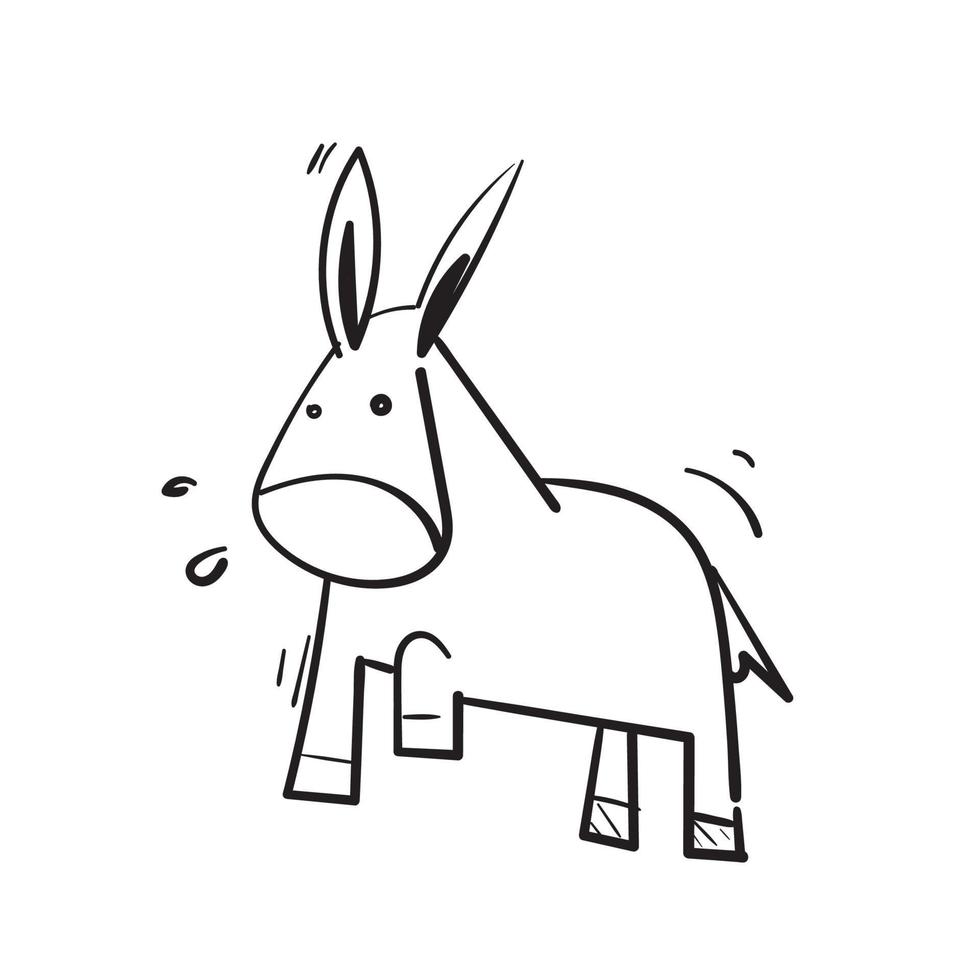 personnage de dessin animé doodle dessiné à la main de vecteur de cheval ou d'âne