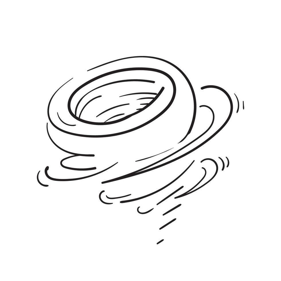 tornade de dessin à la main. vecteur d'icône d'ouragan avec un style de dessin animé doodle