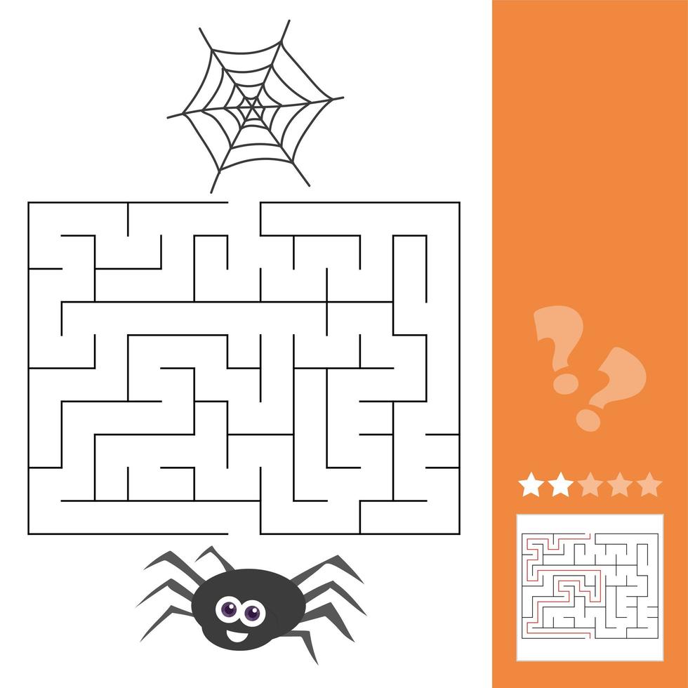 dessin animé de labyrinthe éducatif ou jeu d'activité labyrinthe pour enfants avec araignée vecteur