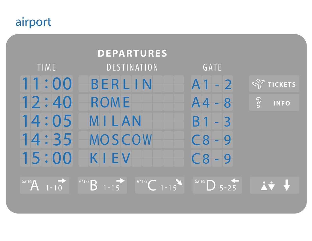 conseil d'aéroport de vecteur isolé. tableau de bord de l'aéroport à bascule mécanique