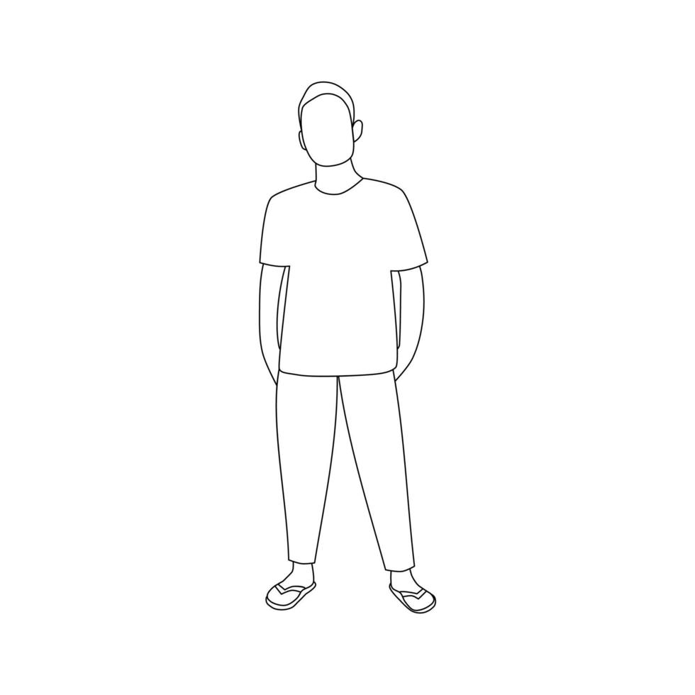 croquis d'un homme tenant sa taille pour un livre de coloriage. adapté aux enfants pour apprendre à dessiner et à colorier vecteur