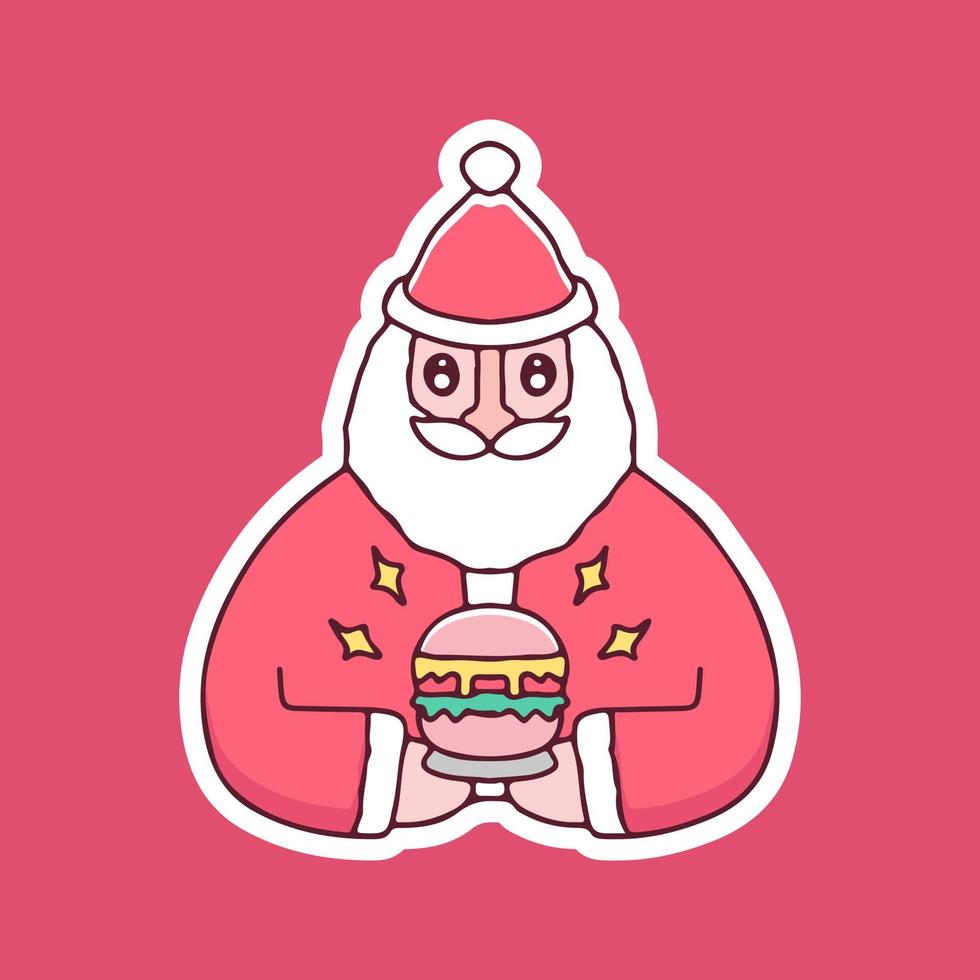 père noël kawaii avec illustration de chesseburger. graphiques vectoriels pour les impressions de merch et autres utilisations. vecteur