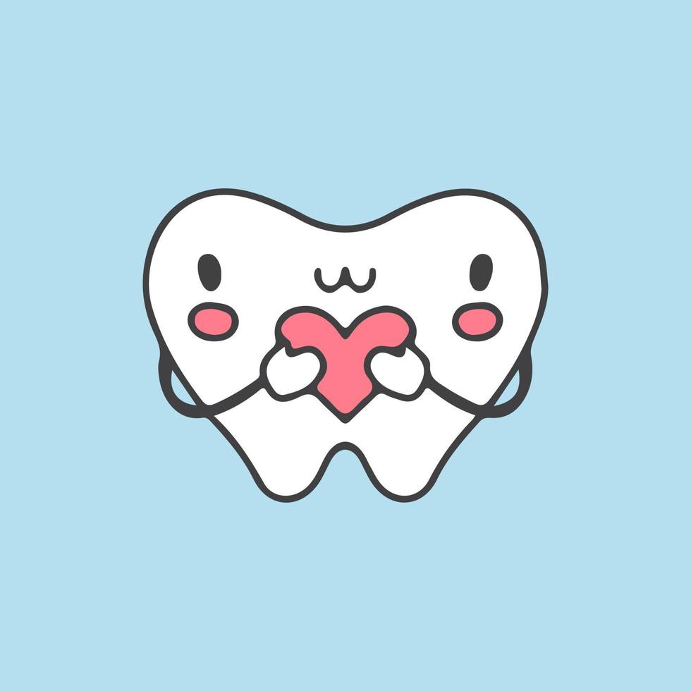 mascotte de dents mignonnes tenant l'illustration du coeur. graphiques vectoriels pour les impressions d'autocollants et d'autres utilisations. vecteur