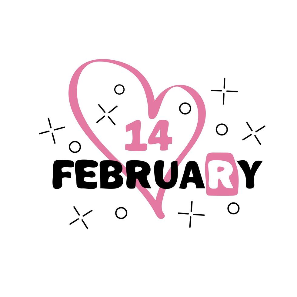 insigne 14 février. concept de bonne Saint Valentin. lettrage de vecteur dessiné à la main